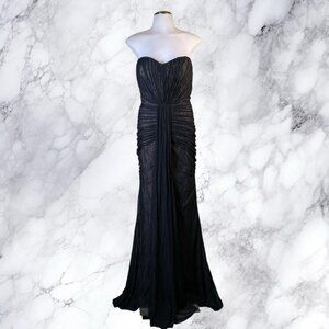 Aidan Mattox Ruched Sweetheart Mesh and Lace Gown in Black